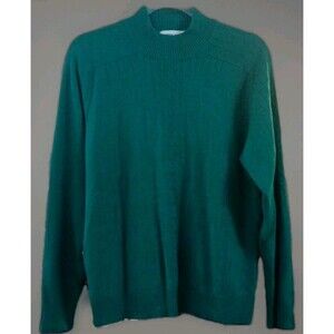 VTG Alfred Dunner Grannycore Knit Sweater Green Mock Neck Old Money Coastal Lg